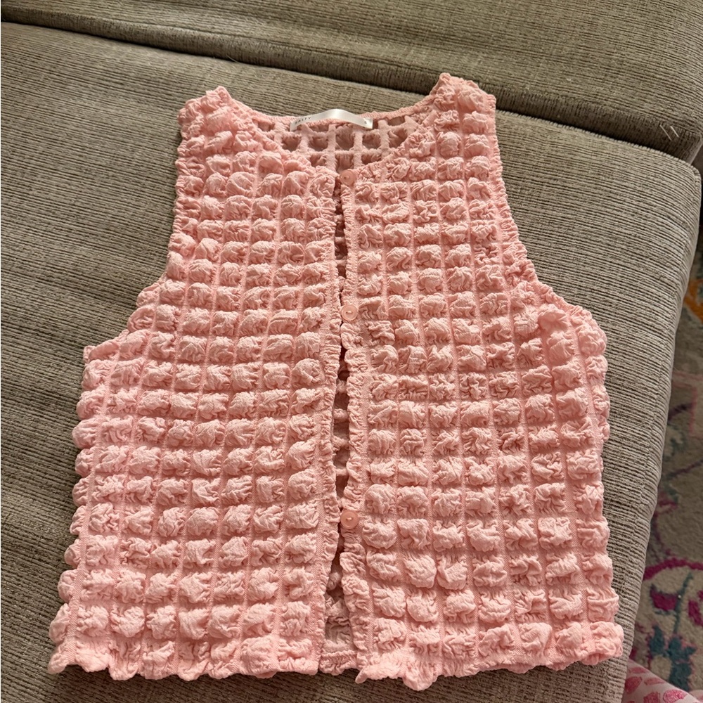 Pink Textured Sleeveless Top